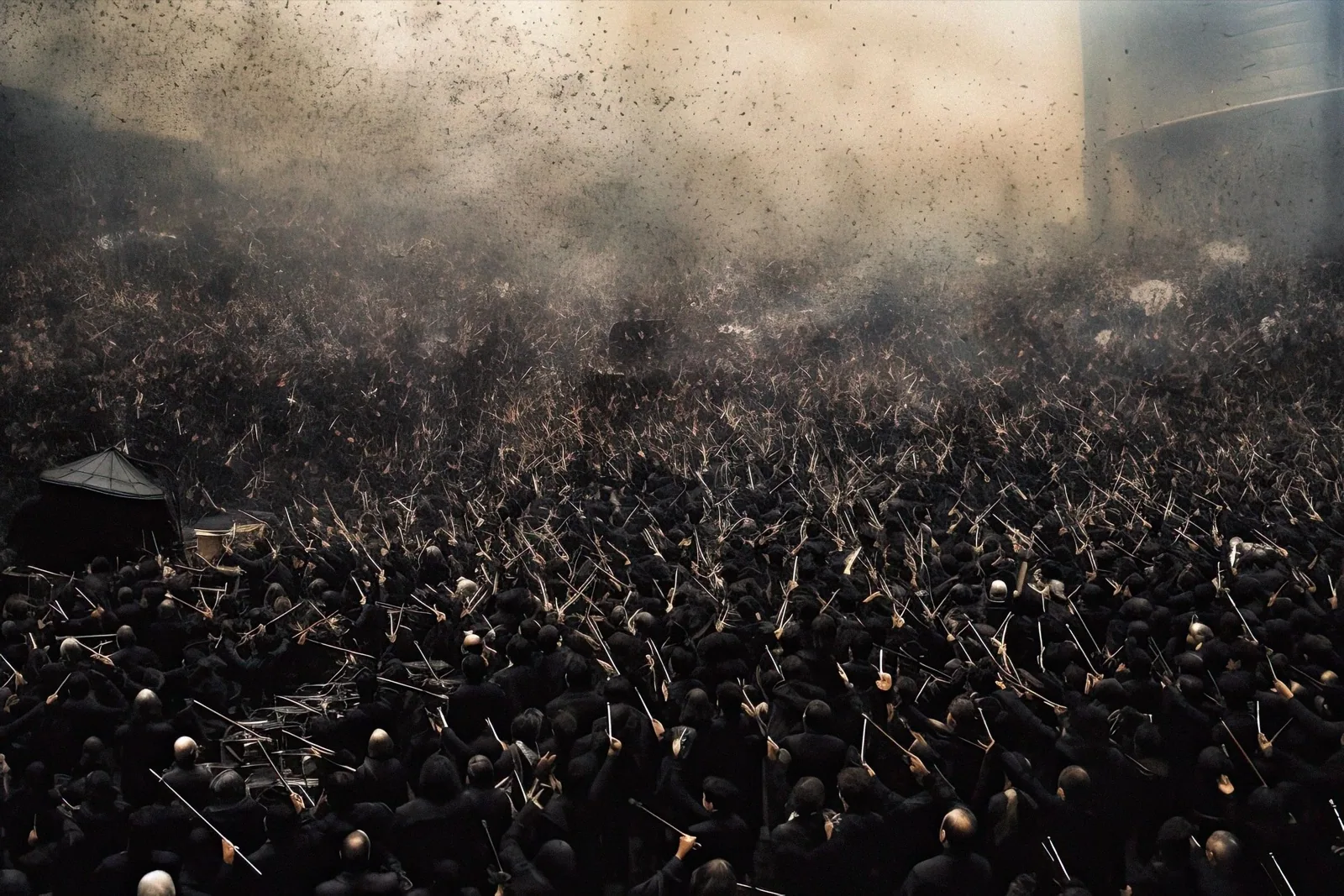 A vast orchestra seen from above in an AI artwork by Alkan Avcıoğlu