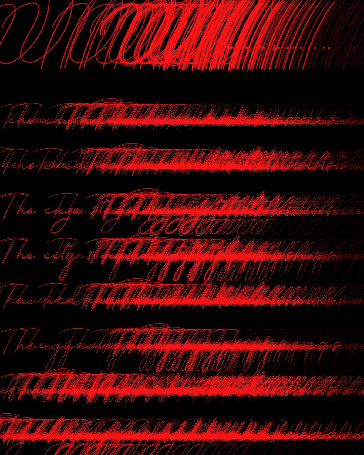 Layered red handwritten lines on black from Sasha Stiles' Repetae