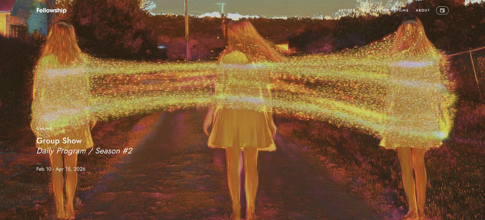 Fellowship's Daily Program Season 2 exhibition page with a glowing figurative AI artwork