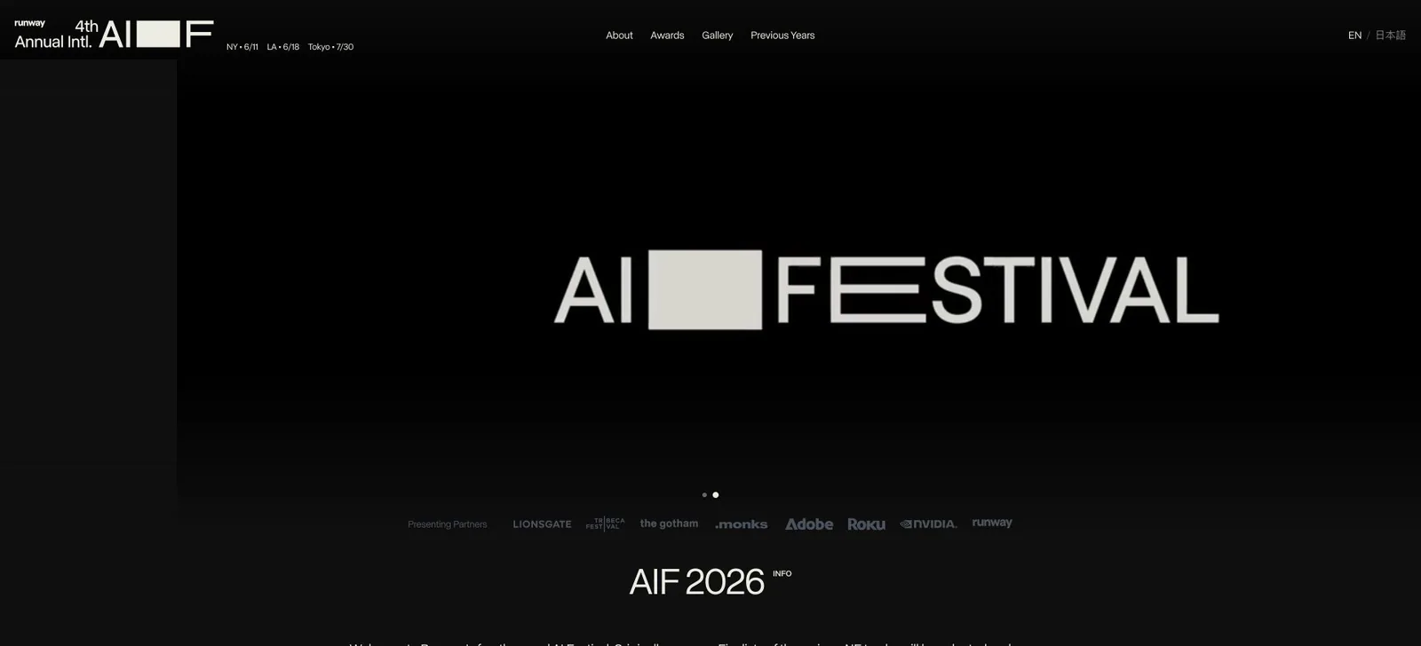 The Runway AIF 2026 festival website