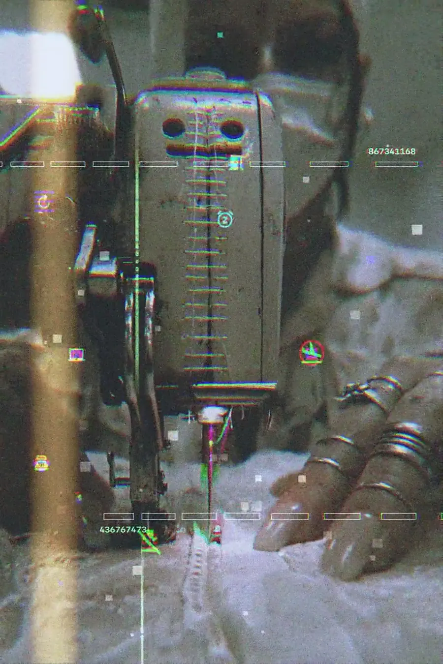 A mechanical figure amid digital interference in Superposition by Deconstruct Lab