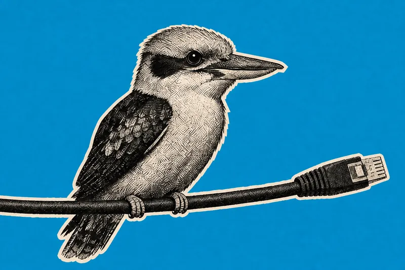 Gegraveerde kookaburra op een netwerkkabel