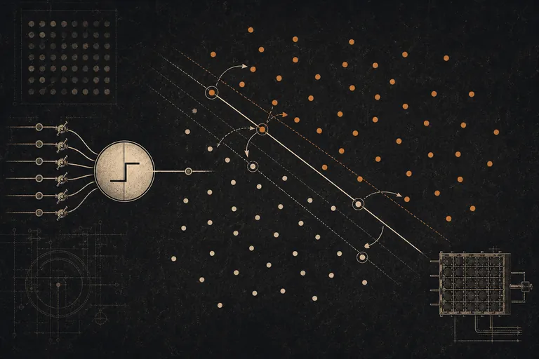 Een perceptron dat een rechte beslissingsgrens tussen voorbeelden verplaatst